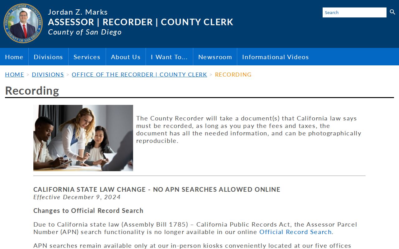 San Diego people search recorder index instructions