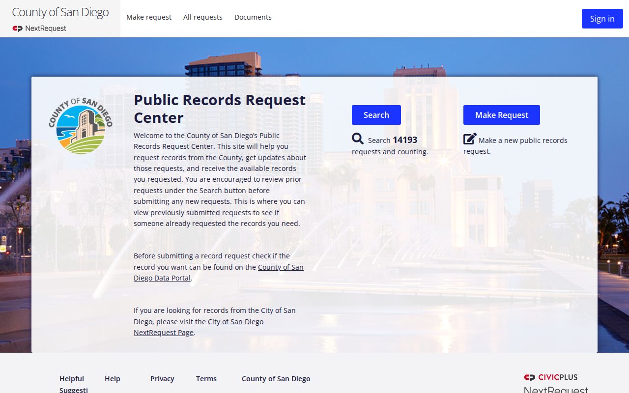 San Diego public records county request portal