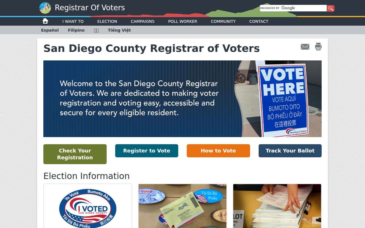 San Diego voter registration tools on SDVote